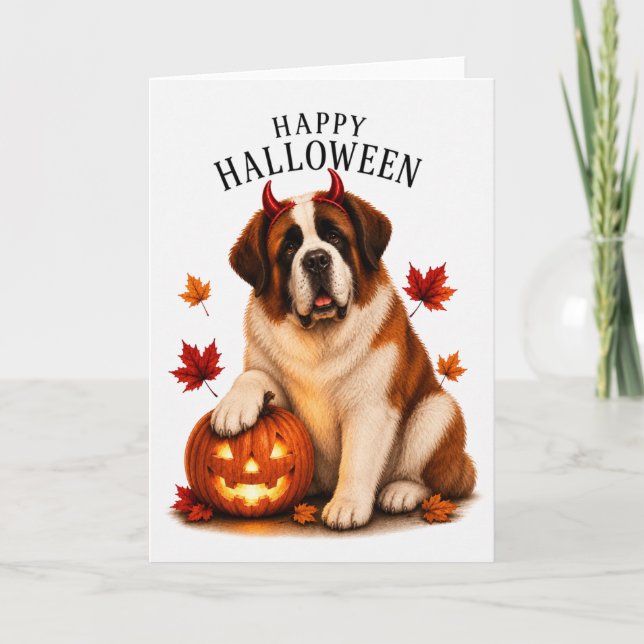 Cartão Cão diabo de Halloween São Bernardo (Frente)