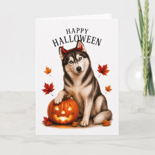 Cartão Cão diabo de Halloween Siberian Husky