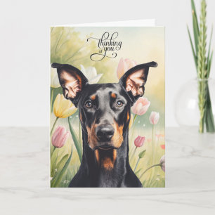 Cartão Cão Doberman Pastel Tulipas Pensando em Você