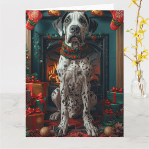 Cartão Cão Dogue Alemão Com Presentes De Natal Lareira