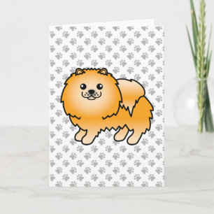 Cartão Cão e patas de cartoon de cor laranja