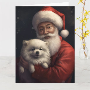 Cartão Cão Esquimó Americano com Papai Noel Natal Festivo