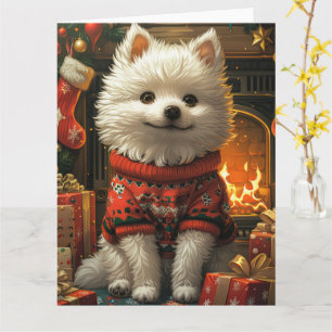 Cartão Cão Esquimó Americano com Presentes de Natal Larei