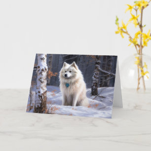 Cartão Cão Esquimó Americano Natal Neve Caindo
