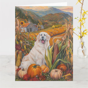 Cartão Cão Great Pyrenees Colheita de Outono Dia de Ação 