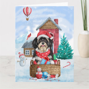 Cartão Cão Havanês na Casa de Natal na Neve