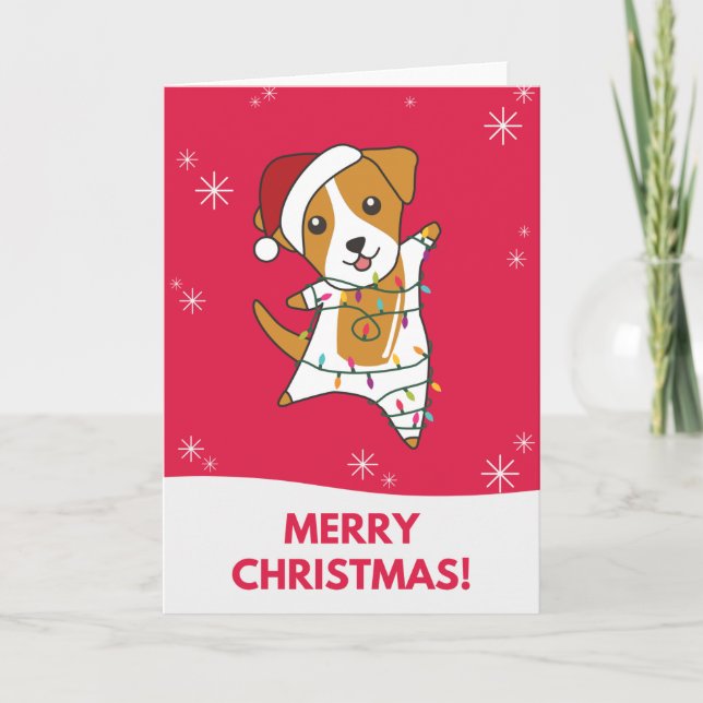 Cartão Cão Jack Russel Natal Cachorros Animais de Inverno (Frente)