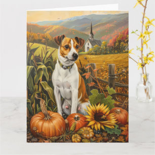 Cartão Cão Jack Russell Colheita de Outono Dia de Ação de