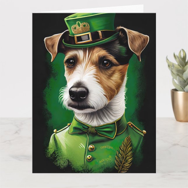Cartão Cão Jack Russell vestido para o Dia de São Patríci (Planta pequena)