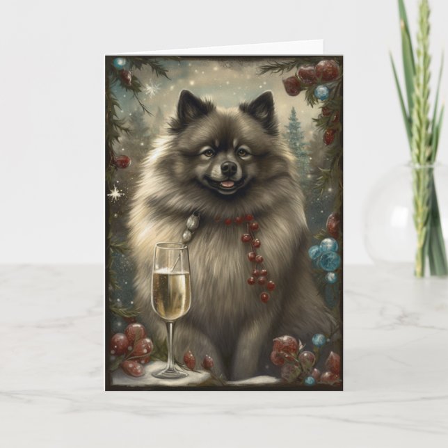 Cartão Cão Keeshond Ano Novo (Frente)