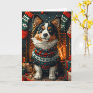 Cartão Cão Lapphund Finlandês com Lareira de Presente de 
