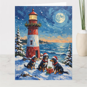 Cartão Cão Montanhês Bernês Natal Farol Férias