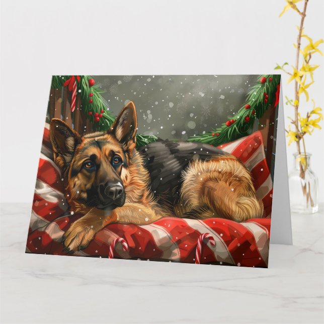 Cartão Cão Pastor Alemão Natal Festivo (Flor Amarela)