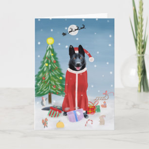 Cartão Cão Pastor Alemão Preto na Neve Presentes de Natal