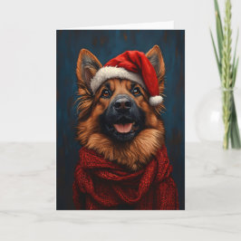 Cartão Cão Pastor Alemão usando um Chapéu de Papai Noel
