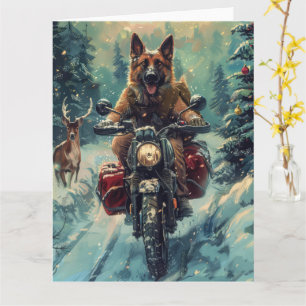 Cartão Cão Pastor Belga Andando de Motocicleta Natal