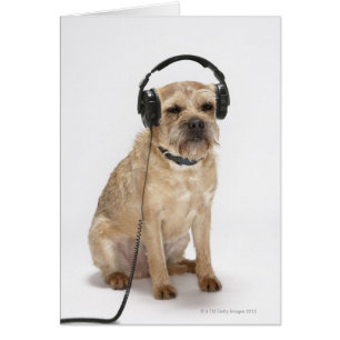 Cartão Cão pequeno que veste fones de ouvido