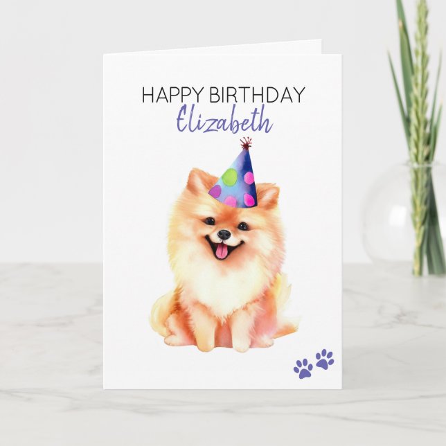 Cartão Cão Pomeraniano Personalizado Feliz Aniversário (Frente)