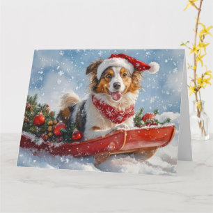 Cartão Cão Rough Collie em Trenó Deixe Nevar Natal
