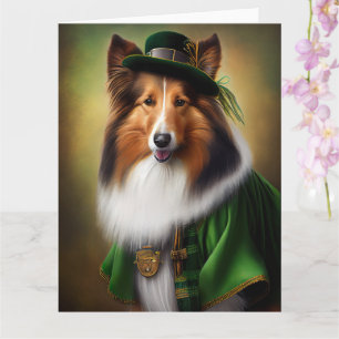 Cartão Cão Rough Collie vestido de Dia de São Patrício