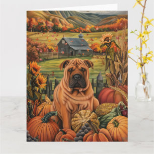 Cartão Cão Shar Pei Colheita de Outono Dia de Ação de Gra