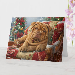 Cartão Cão Shar Pei Natal Festivo