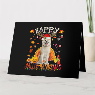 Cartão Cão Shiba Feliz Hallothanksmas Dia das Bruxas Ação