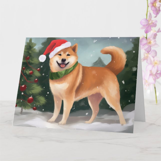 Cartão Cão Shiba Inu no Natal da Neve (Orquídea)