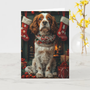 Cartão Cão Springer Spaniel Com Presente De Natal Lareira