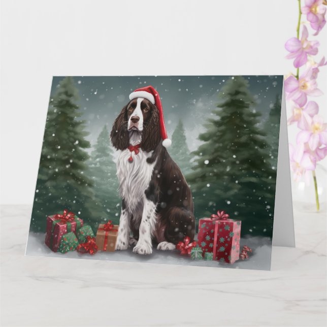 Cartão Cão Springer Spaniel na Neve Natal (Orquídea)