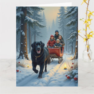 Cartão Cão Terra-Nova Passeio de Trenó na Neve Natal