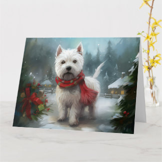 Cartão Cão Terrier Branco do West Highland na Neve Natal