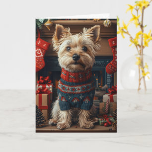 Cartão Cão Terrier Skye com Presentes de Natal Lareira