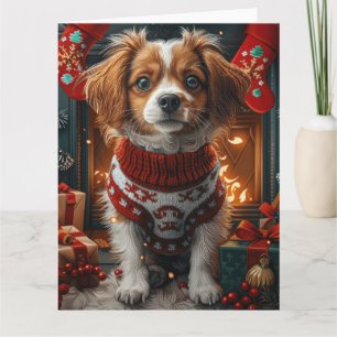 Cartão Cão Terrier Tibetano com Presentes de Natal na Lar