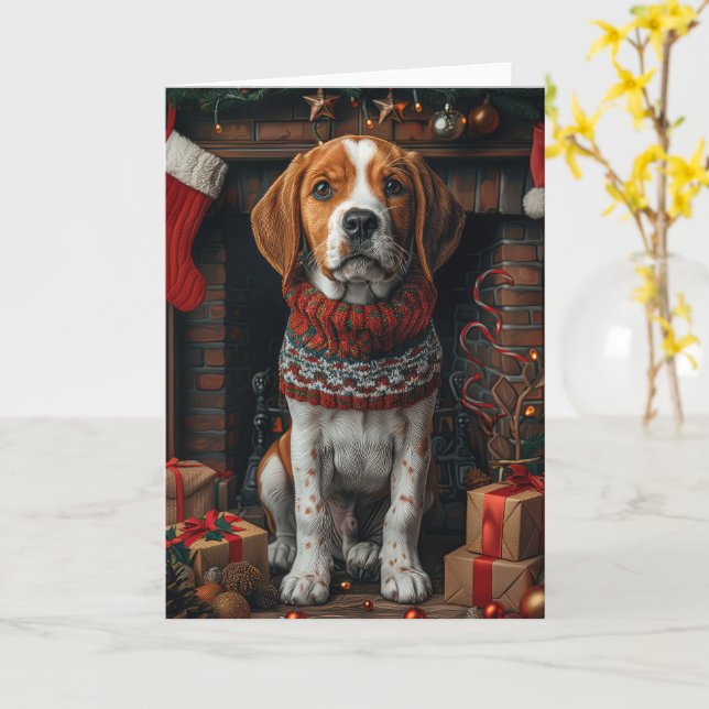 Cartão Cão Treeing Walker Coonhound Com Presentes de Nata (Flor Amarela)