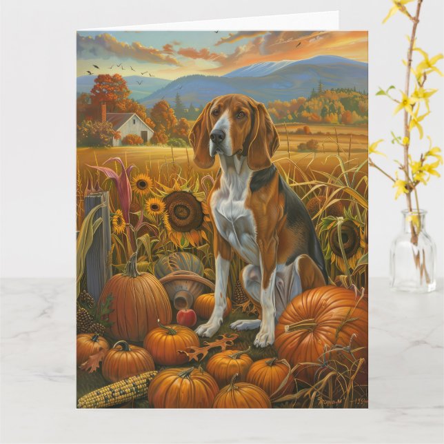 Cartão Cão Treeing Walker Coonhound Outono Dia de Ação de (Flor Amarela)