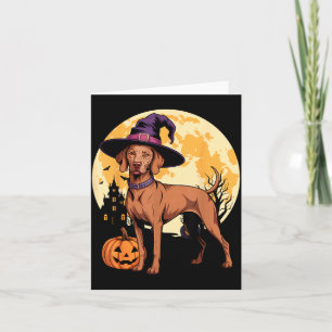 Cartão Cão Vizsla de Halloween Estético Bruxa Abóbora