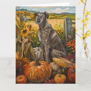 Cartão Cão Wolfhound Colheita de Outono Dia de Ação de Gr