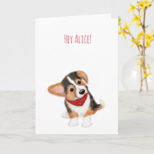 Cartão Cãozinho Corgi pensando em sua carta personalizada