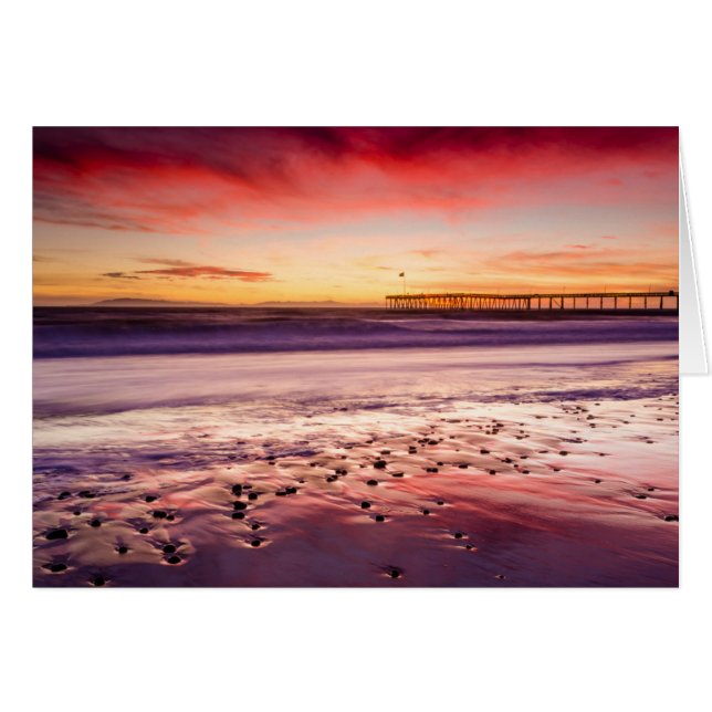 Cartão Capa de mar e cais no pôr do sol, CA (Frente Horizontal)