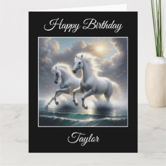 Cartão Capa de Mar Maiestosa de Cavalos Brancos Glitérico