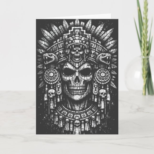 Cartão Capacete de Crânio Asteca por BurnsInHell (Frente)