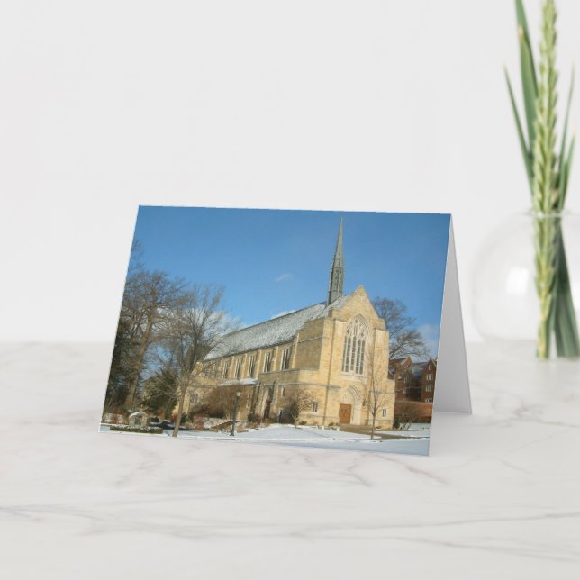 Cartão Capela Harbison em inverno na Grove City College (Frente)