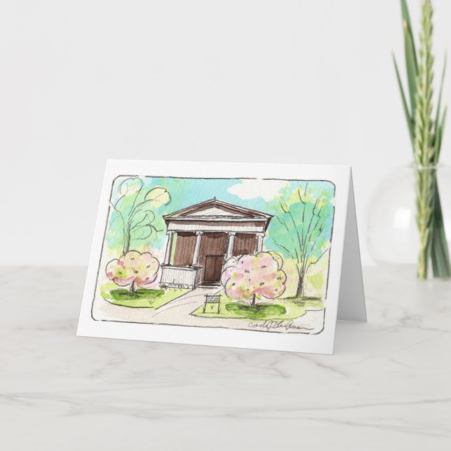 Cartão Capela Wade na placa dobrada do cemitério Lakeview (Frente)