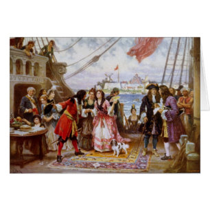 Cartão Capitão Kidd do pirata no porto de NY