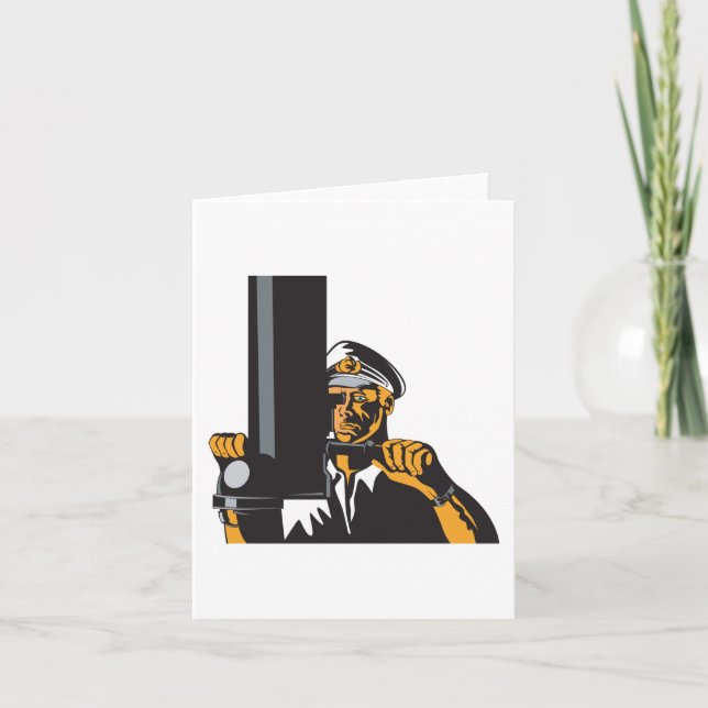 Cartão Capitão Submarino Náutico Usando Periscópio (Frente)