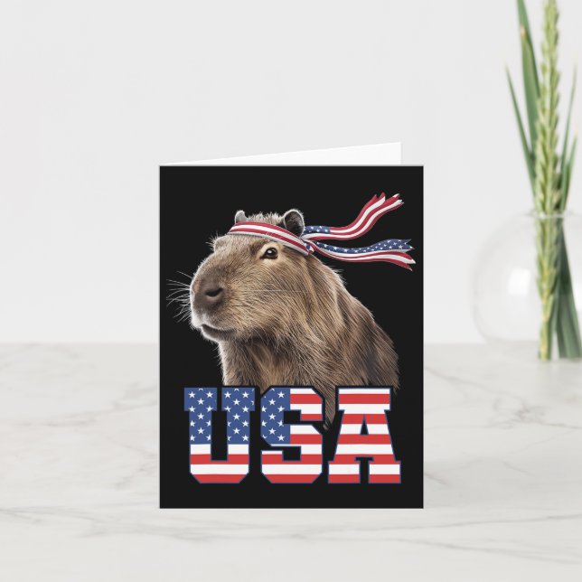 Cartão Capivara EUA Bandeira Americana Patriótica Homens  (Frente)