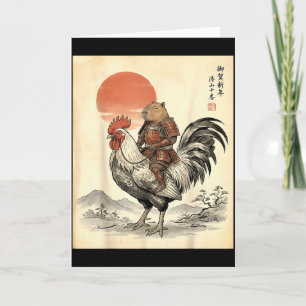 Cartão Capivara Galo de Samurai Japonês Vintage Frango