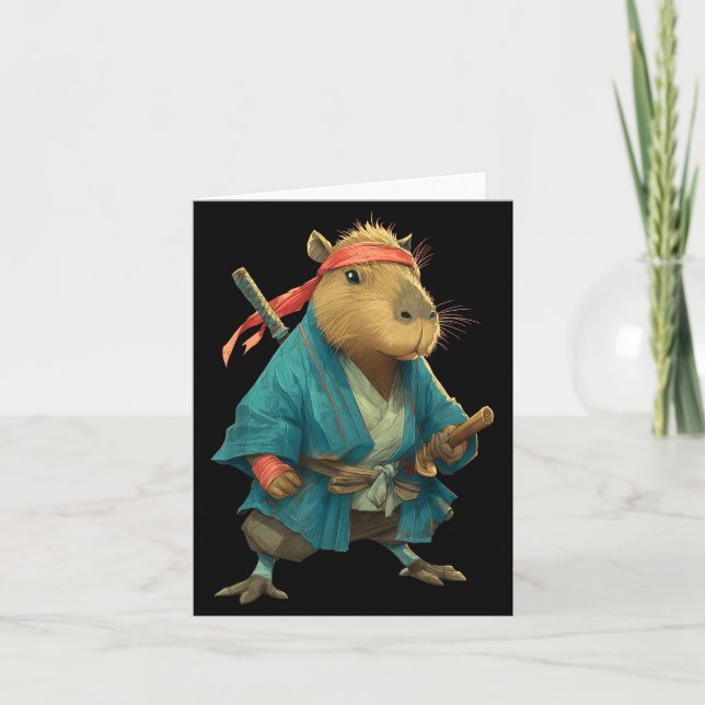 Cartão Capivara Ninja Samurai Japão Japonês Engraçado Grá (Frente)