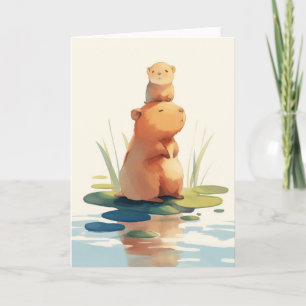 Cartão Capivara Relaxando com Amigo